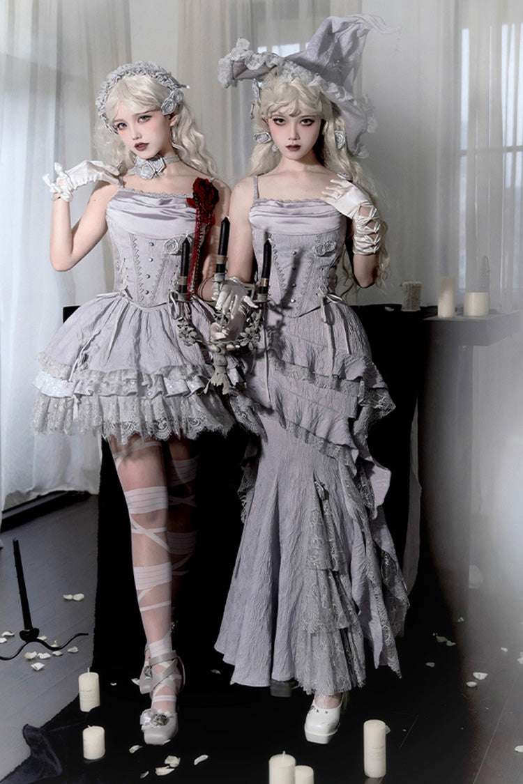 Gothic Lolita Skirt - Twilight, 2 Colors, Fishtail Silhouette, Ruffled, Lace Trim - additional product view 14