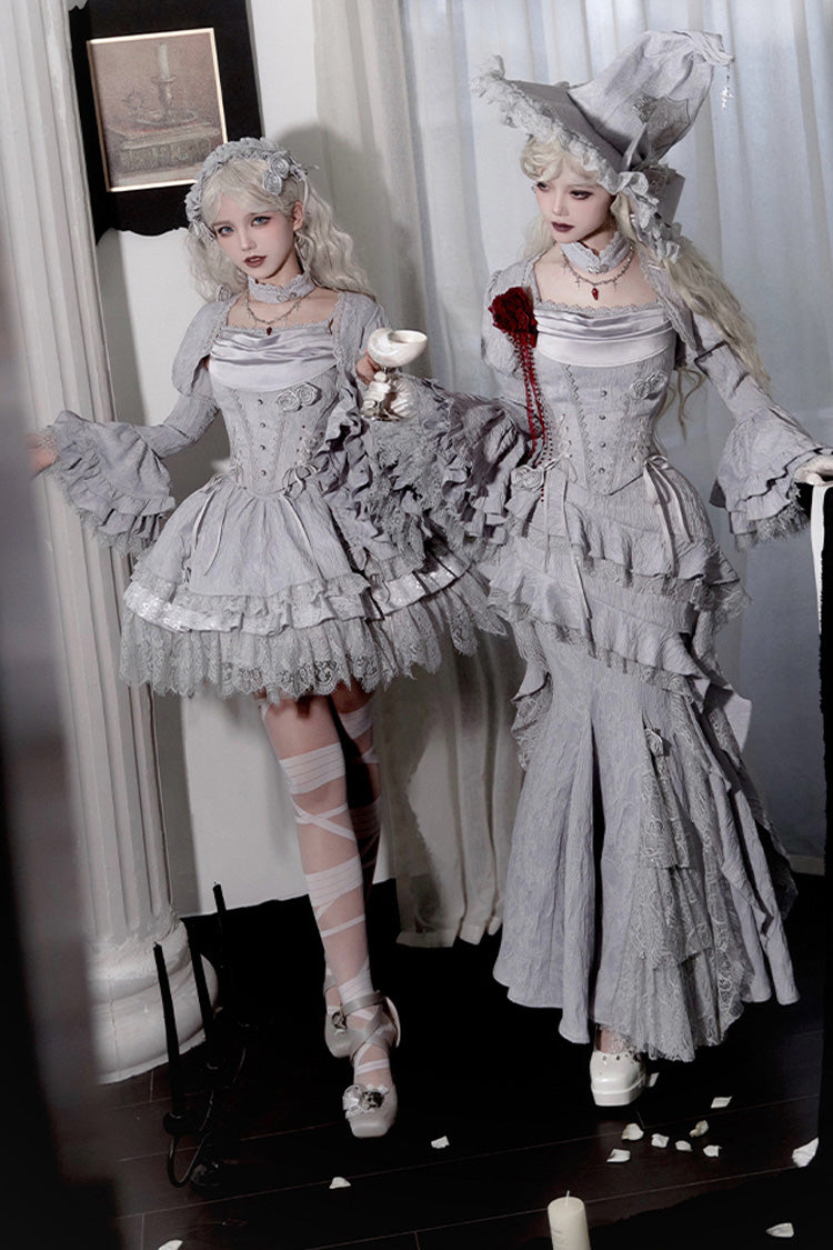 Gothic Lolita Skirt - Twilight, 2 Colors, Fishtail Silhouette, Ruffled, Lace Trim - additional product view 15
