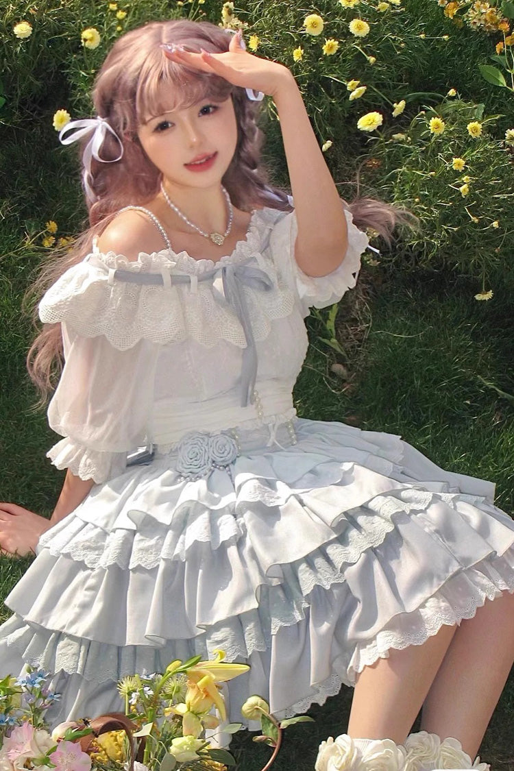 Gothic Lolita Skirt - White/blue Flower Language, 2 Colors, Sweet Style, Ruffled - additional product view 2