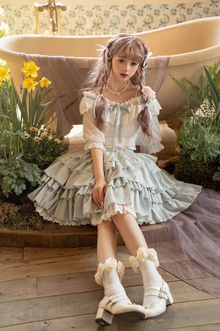Gothic Lolita Skirt - White/blue Flower Language, 2 Colors, Sweet Style, Ruffled - additional product view 5