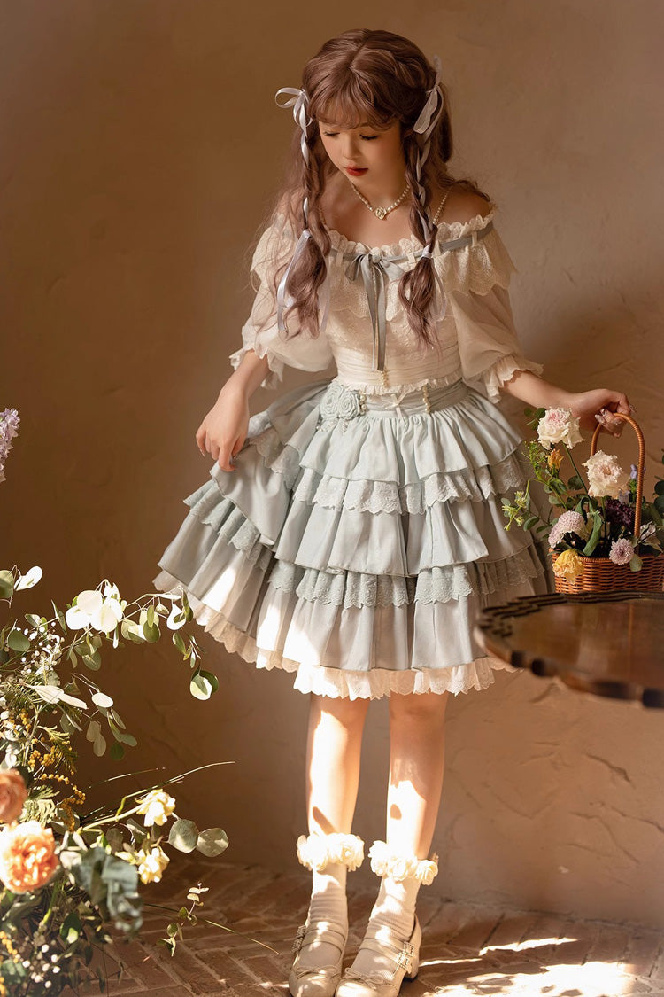 Gothic Lolita Skirt - White/blue Flower Language, 2 Colors, Sweet Style, Ruffled - additional product view 6