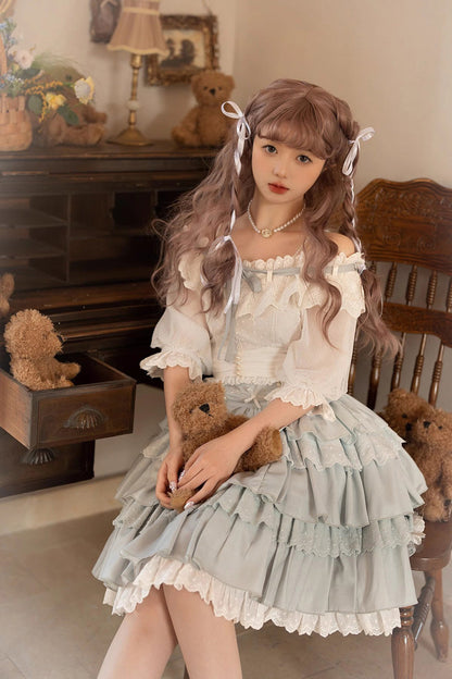 Gothic Lolita Skirt - White/blue Flower Language, 2 Colors, Sweet Style, Ruffled - additional product view 8