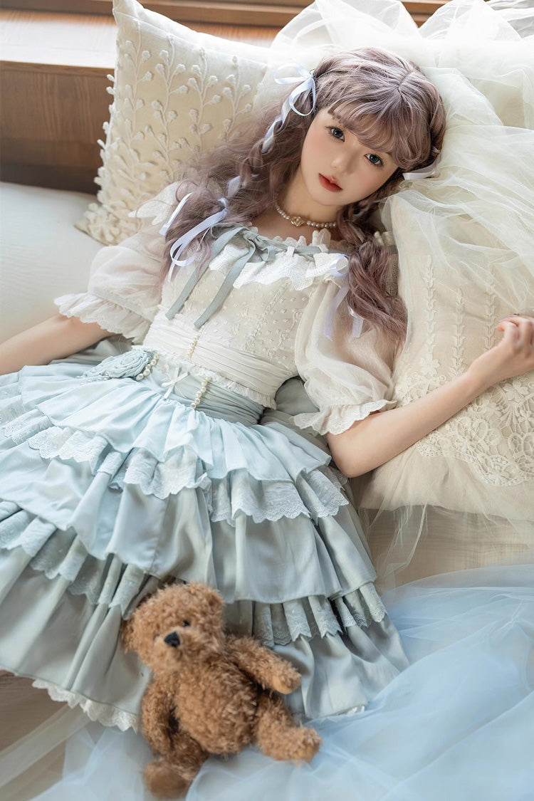 Gothic Lolita Skirt - White/blue Flower Language, 2 Colors, Sweet Style, Ruffled - additional product view 9