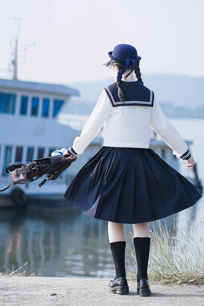 Gothic Lolita Skirt - White/dark Blue, 2 Colors, Sweet Style, Long Sleeves - additional product view 4