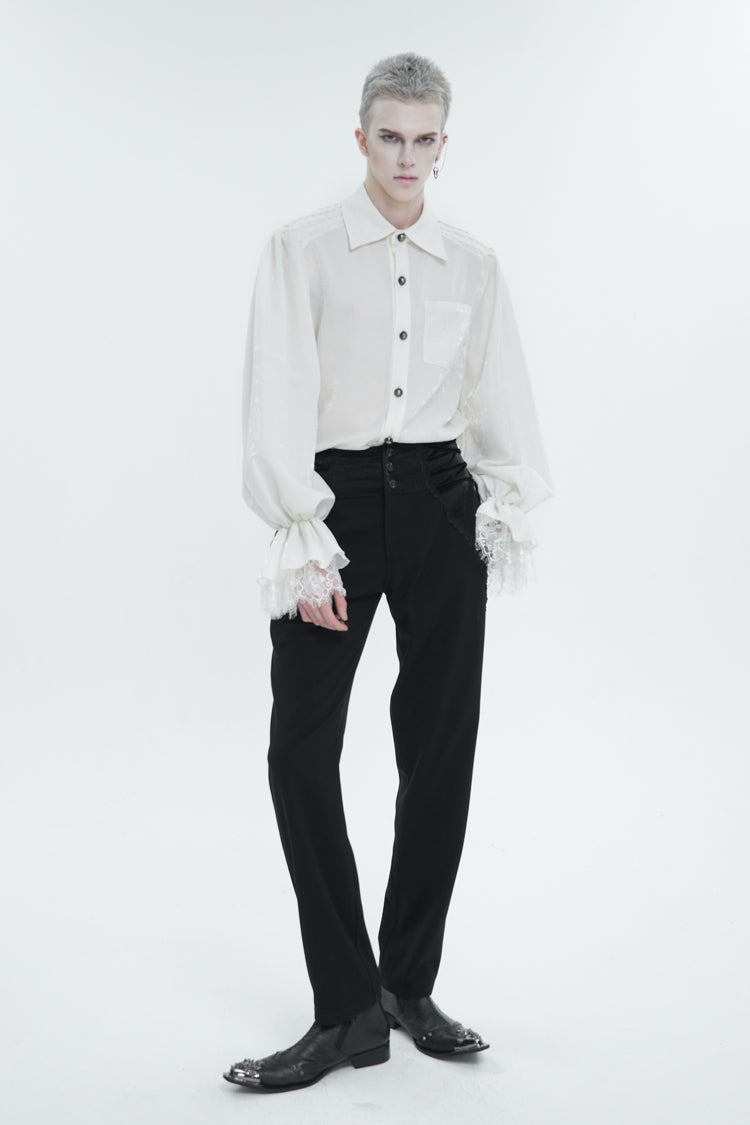 Gothic Men's Shirt - Lapel Collar Puff Sleeve, White, Puff Sleeves, Men's Style, Lace Trim - additional product view 2