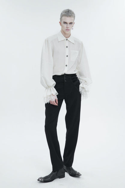 Gothic Men's Shirt - Lapel Collar Puff Sleeve, White, Puff Sleeves, Men's Style, Lace Trim - additional product view 2