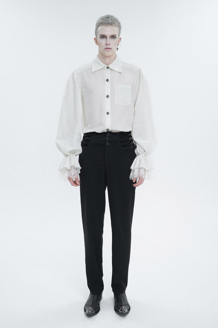 Gothic Men's Shirt - Lapel Collar Puff Sleeve, White, Puff Sleeves, Men's Style, Lace Trim - additional product view 3