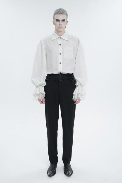 Gothic Men's Shirt - Lapel Collar Puff Sleeve, White, Puff Sleeves, Men's Style, Lace Trim - additional product view 3