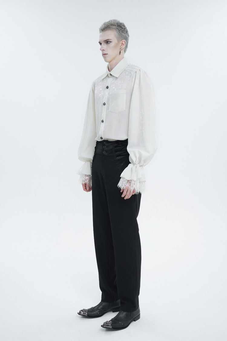 Gothic Men's Shirt - Lapel Collar Puff Sleeve, White, Puff Sleeves, Men's Style, Lace Trim - additional product view 4