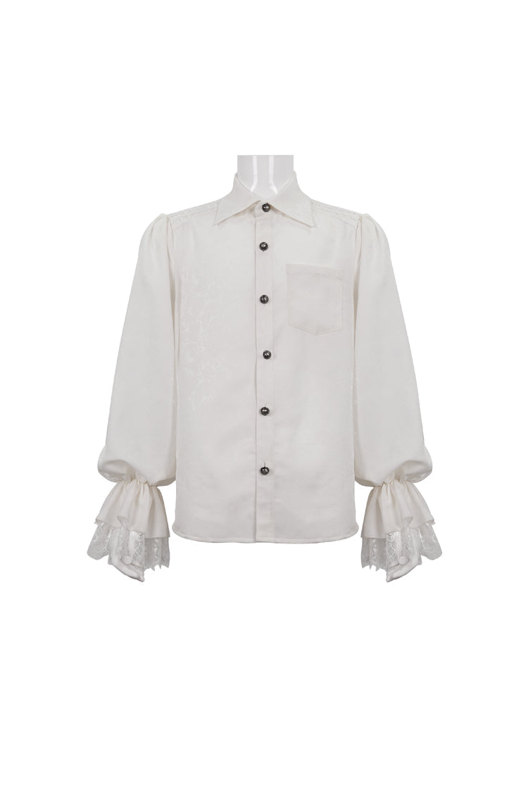 Gothic Men's Shirt - Lapel Collar Puff Sleeve, White, Puff Sleeves, Men's Style, Lace Trim - additional product view 6