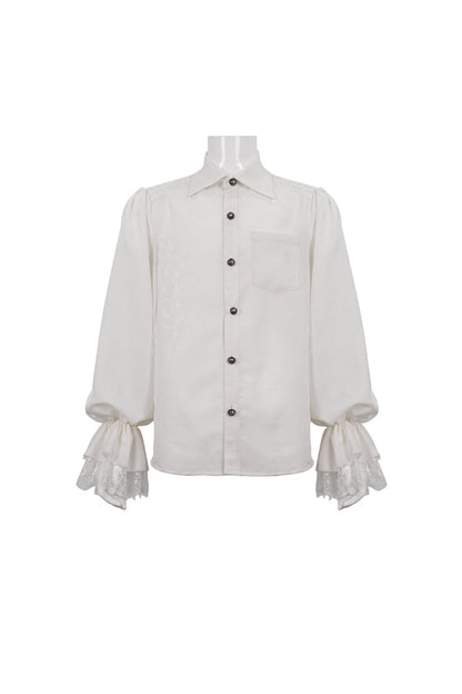 Gothic Men's Shirt - Lapel Collar Puff Sleeve, White, Puff Sleeves, Men's Style, Lace Trim - additional product view 6