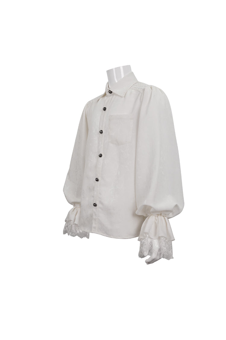 Gothic Men's Shirt - Lapel Collar Puff Sleeve, White, Puff Sleeves, Men's Style, Lace Trim - additional product view 7