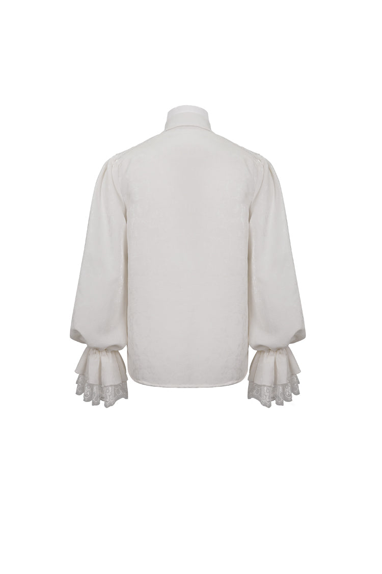 Gothic Men's Shirt - Lapel Collar Puff Sleeve, White, Puff Sleeves, Men's Style, Lace Trim - additional product view 8