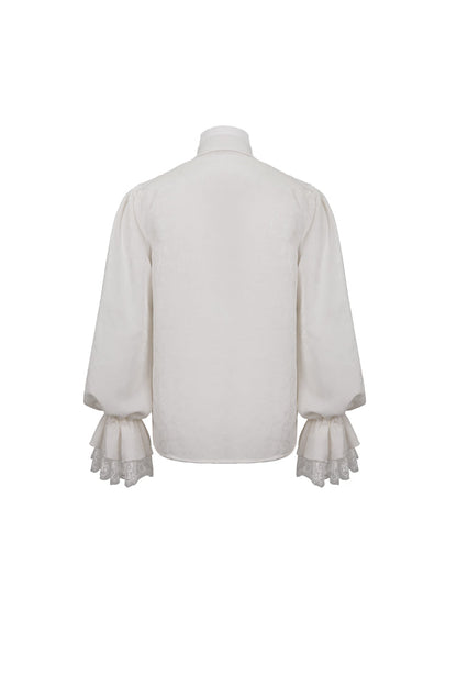 Gothic Men's Shirt - Lapel Collar Puff Sleeve, White, Puff Sleeves, Men's Style, Lace Trim - additional product view 8