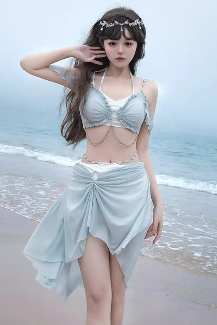 Gothic One-Piece Swimsuit - Light Blue Summer Ripples, Blue, Sweet Style - additional product view 2