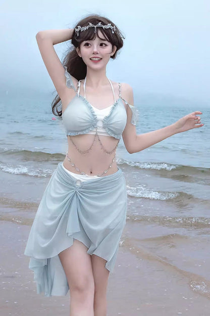 Gothic One-Piece Swimsuit - Light Blue Summer Ripples, Blue, Sweet Style - additional product view 3