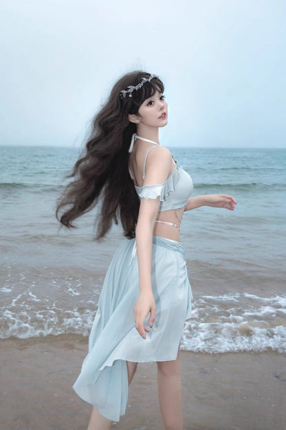 Gothic One-Piece Swimsuit - Light Blue Summer Ripples, Blue, Sweet Style - additional product view 5