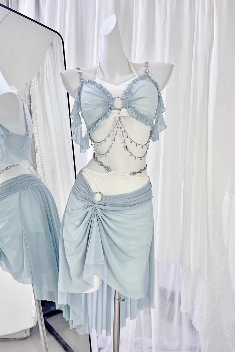 Gothic One-Piece Swimsuit - Light Blue Summer Ripples, Blue, Sweet Style - additional product view 6