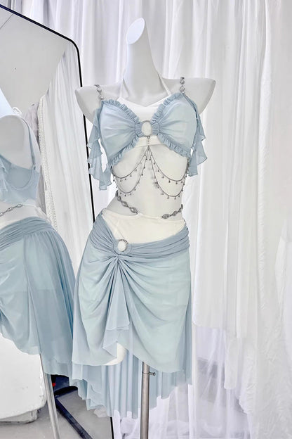 Gothic One-Piece Swimsuit - Light Blue Summer Ripples, Blue, Sweet Style - additional product view 6