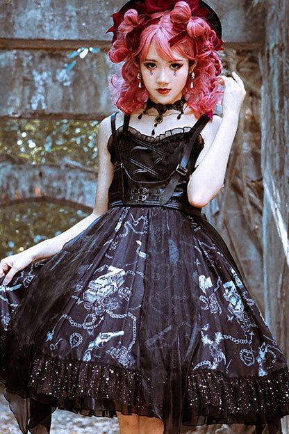 Gothic Outfit Set - Dark Blue Vampire Diaries Theme, Blue, Ruffled, Bow Detail - additional product view 2