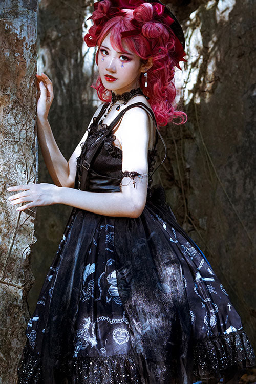 Gothic Outfit Set - Dark Blue Vampire Diaries Theme, Blue, Ruffled, Bow Detail - additional product view 3