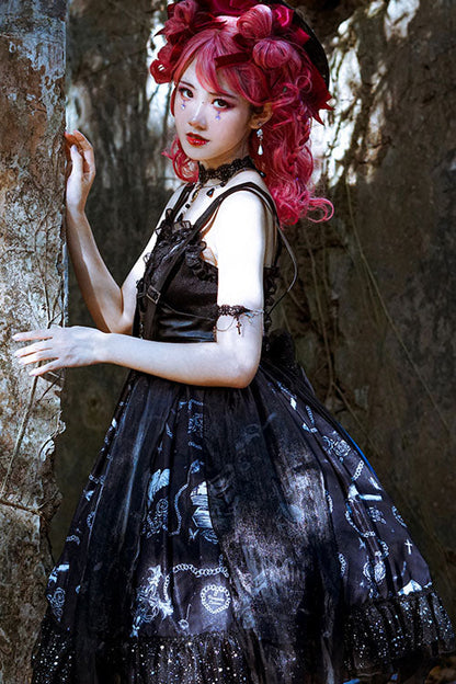 Gothic Outfit Set - Dark Blue Vampire Diaries Theme, Blue, Ruffled, Bow Detail - additional product view 3