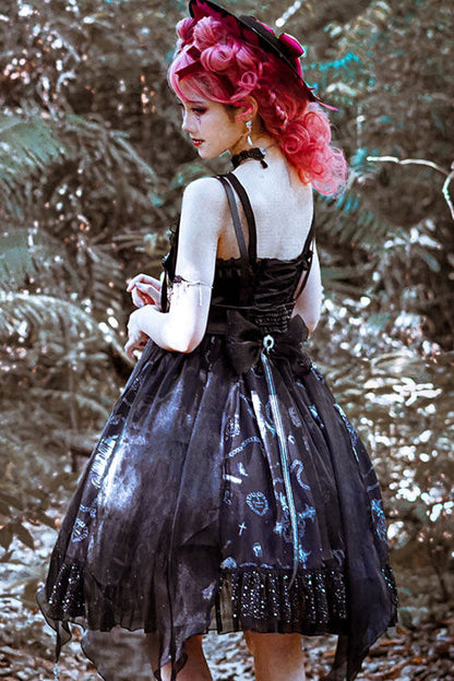 Gothic Outfit Set - Dark Blue Vampire Diaries Theme, Blue, Ruffled, Bow Detail - additional product view 4
