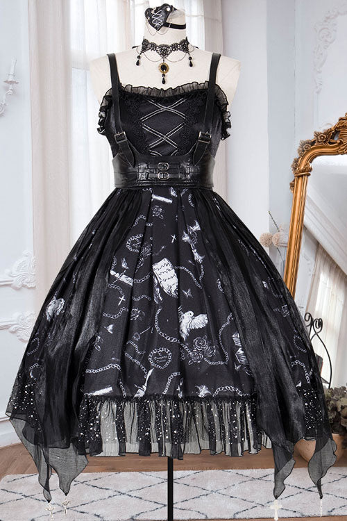 Gothic Outfit Set - Dark Blue Vampire Diaries Theme, Blue, Ruffled, Bow Detail - additional product view 5