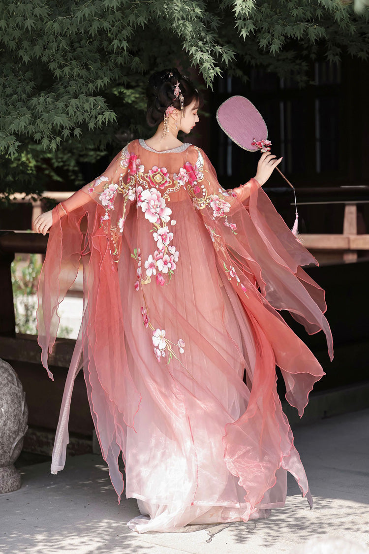 Gothic Outfit Set - Embroidery Tang-style Hezi Hanfu, Pink, Chinese-Inspired Style - additional product view 2