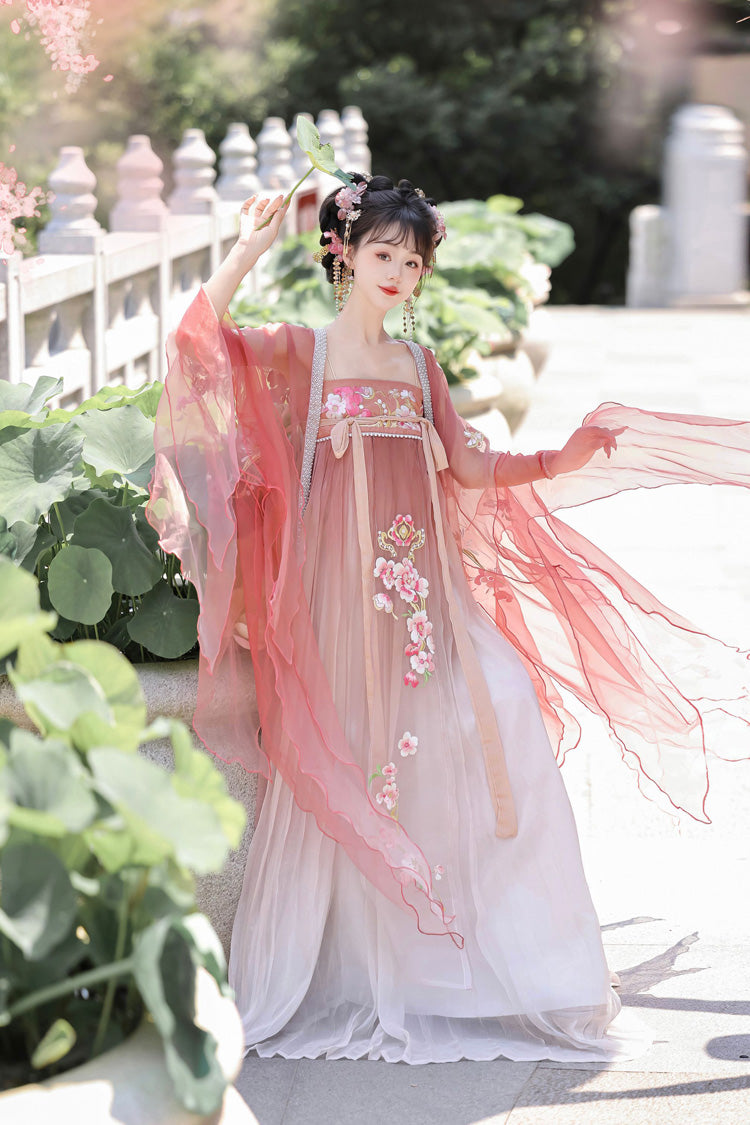 Gothic Outfit Set - Embroidery Tang-style Hezi Hanfu, Pink, Chinese-Inspired Style - additional product view 3