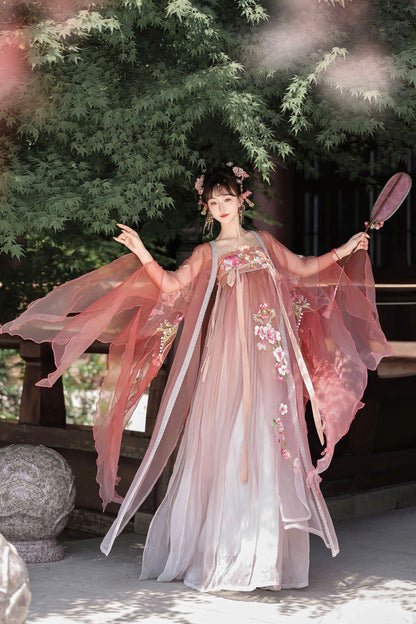 Gothic Outfit Set - Embroidery Tang-style Hezi Hanfu, Pink, Chinese-Inspired Style - additional product view 4
