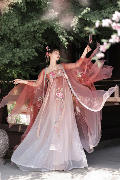 Gothic Outfit Set - Embroidery Tang-style Hezi Hanfu, Pink, Chinese-Inspired Style - additional product view 5