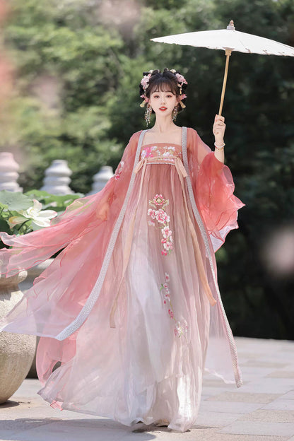 Gothic Outfit Set - Embroidery Tang-style Hezi Hanfu, Pink, Chinese-Inspired Style - main product image