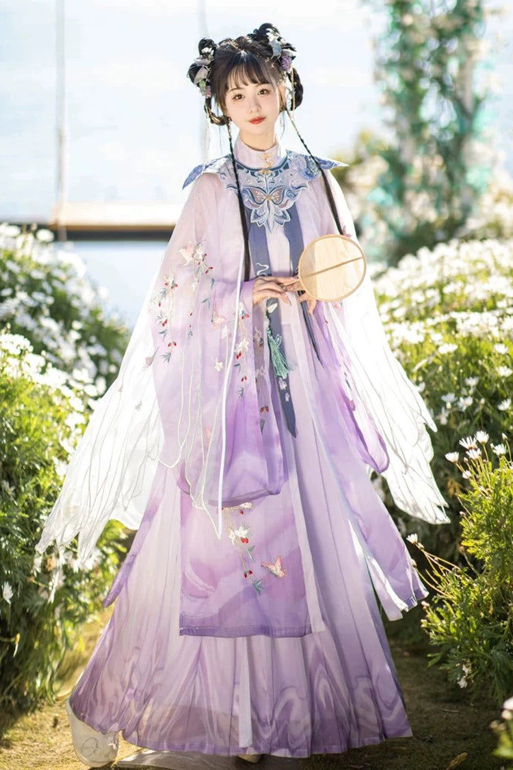 Gothic Outfit Set - High Waisted Embroidery Chinese, Purple, High Waist, Women's Style - main product image