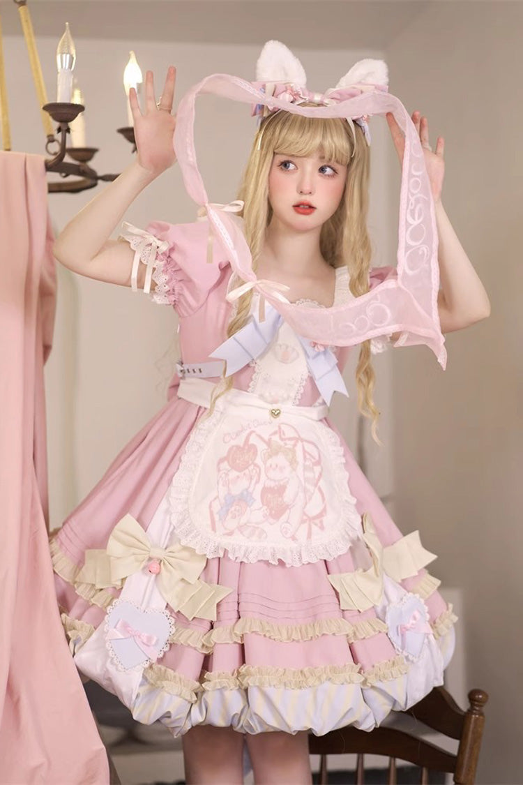 Gothic Outfit Set - Multi-layered Ruffle Bowknot, Pink, Bow Detail, Ruffled, Sweet Style - additional product view 2
