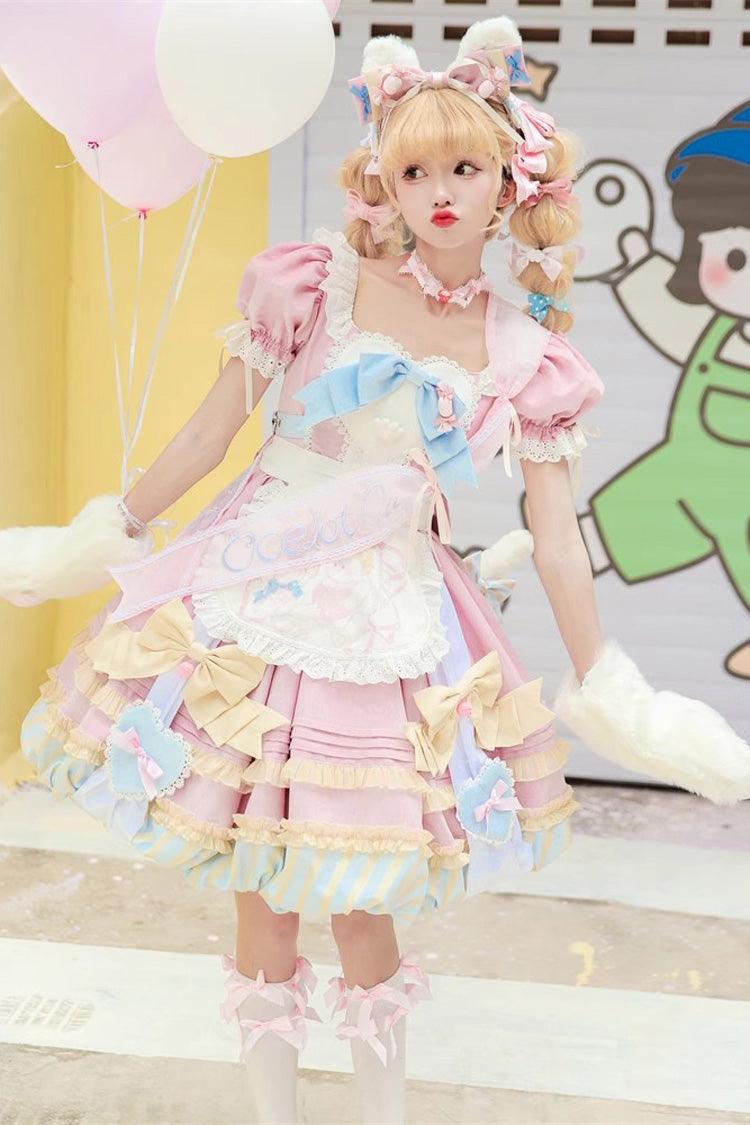Gothic Outfit Set - Multi-layered Ruffle Bowknot, Pink, Bow Detail, Ruffled, Sweet Style - additional product view 3