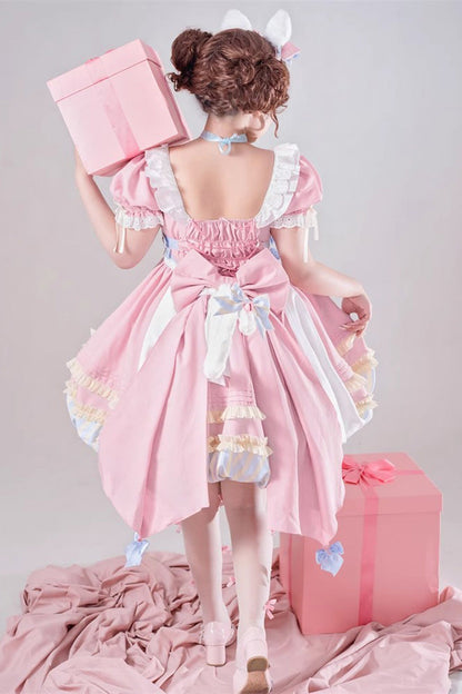 Gothic Outfit Set - Multi-layered Ruffle Bowknot, Pink, Bow Detail, Ruffled, Sweet Style - additional product view 4