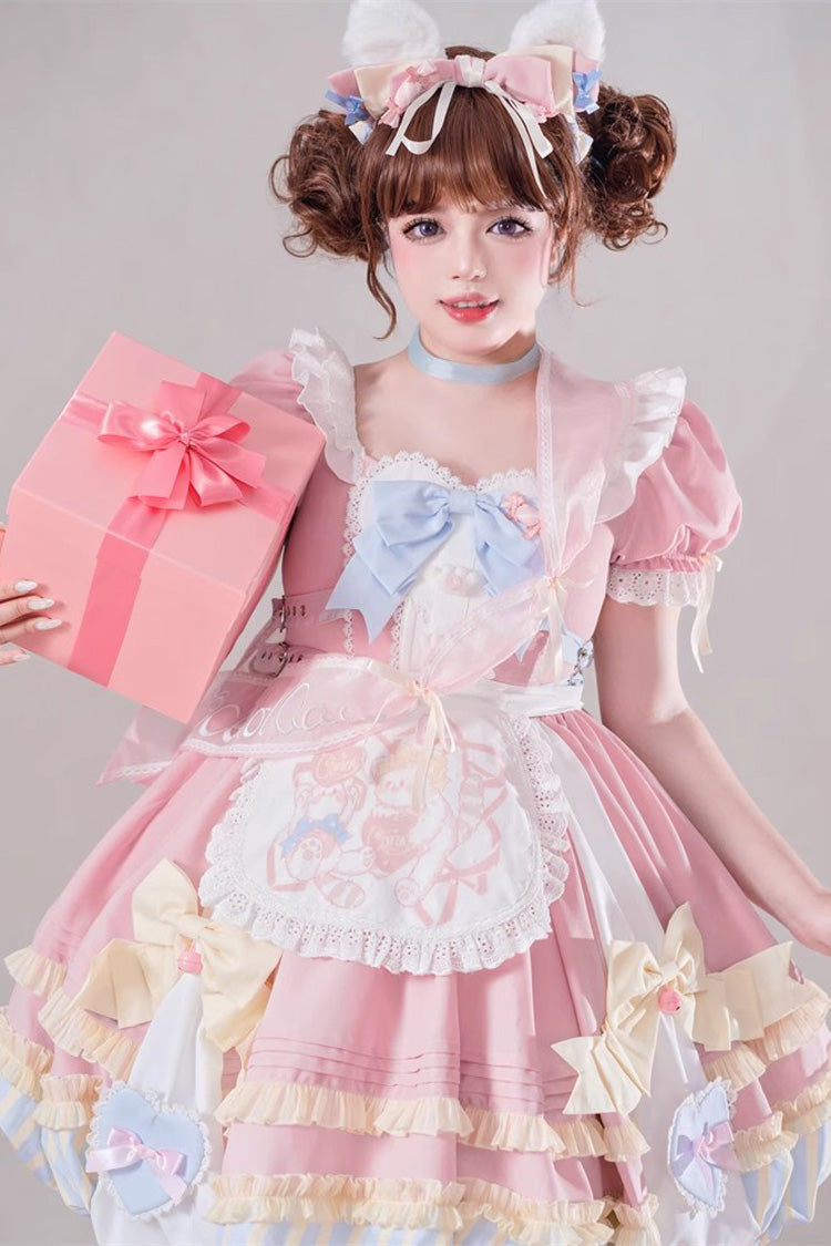 Gothic Outfit Set - Multi-layered Ruffle Bowknot, Pink, Bow Detail, Ruffled, Sweet Style - additional product view 5