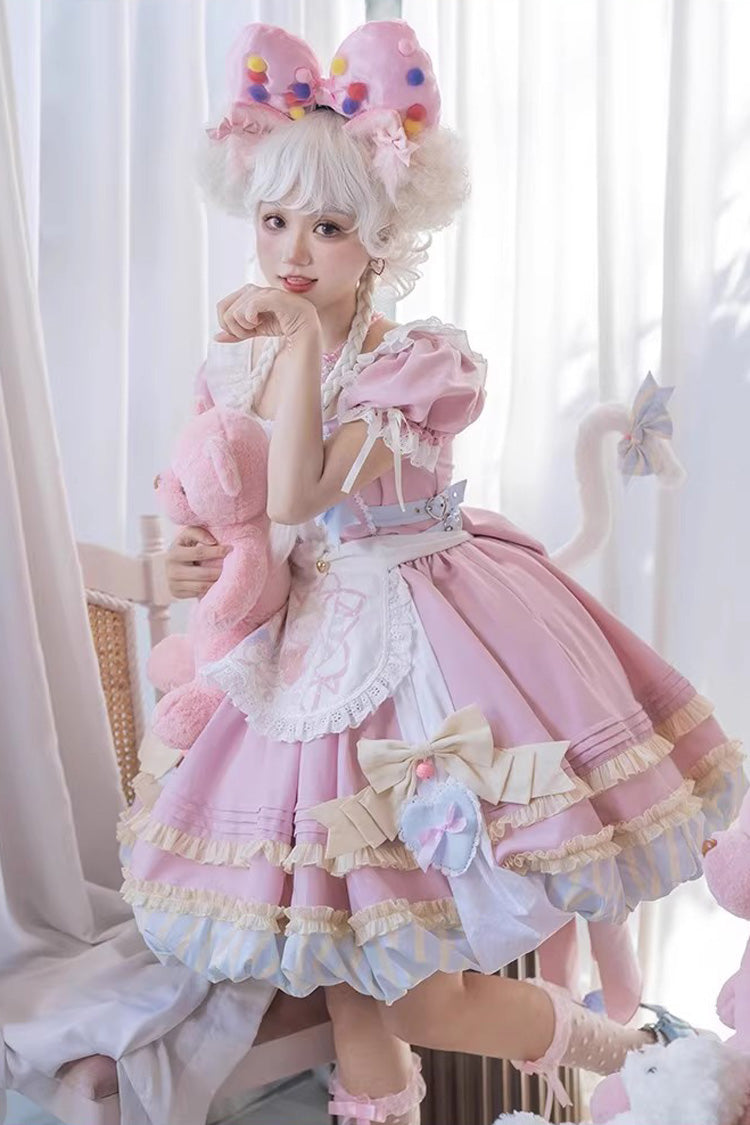 Gothic Outfit Set - Multi-layered Ruffle Bowknot, Pink, Bow Detail, Ruffled, Sweet Style - additional product view 6
