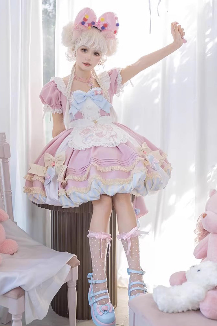 Gothic Outfit Set - Multi-layered Ruffle Bowknot, Pink, Bow Detail, Ruffled, Sweet Style - additional product view 7