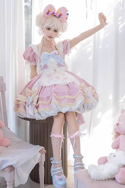 Gothic Outfit Set - Multi-layered Ruffle Bowknot, Pink, Bow Detail, Ruffled, Sweet Style - additional product view 7