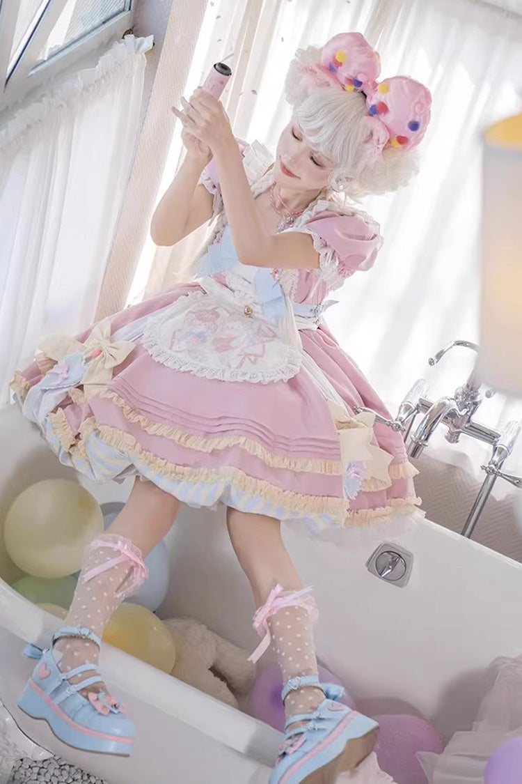 Gothic Outfit Set - Multi-layered Ruffle Bowknot, Pink, Bow Detail, Ruffled, Sweet Style - additional product view 8