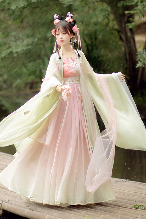 Gothic Outfit Set - Original Chinese Han Elements, 2 Colors, Long Sleeves, Sweet Style - S Pink / M Pink / L Pink option