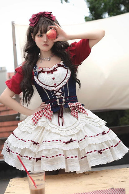 Gothic Outfit Set - Red/white/blue Fairy Tale Secret, 3 Colors, Sweet Style, Bow Detail - additional product view 3