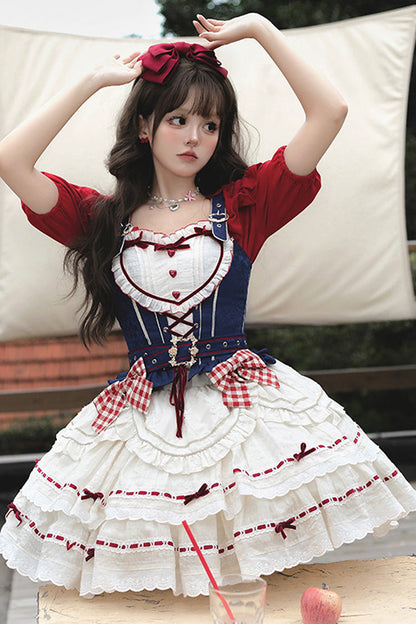 Gothic Outfit Set - Red/white/blue Fairy Tale Secret, 3 Colors, Sweet Style, Bow Detail - additional product view 5