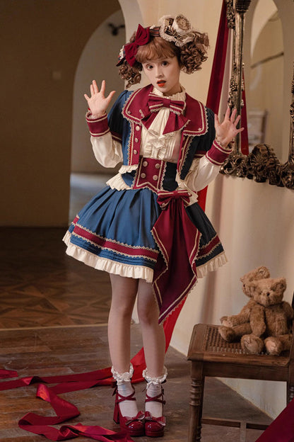 Gothic Outfit Set - Red/white/blue Star Idol Round, 3 Colors, Ruffled, Sweet Style - main product image