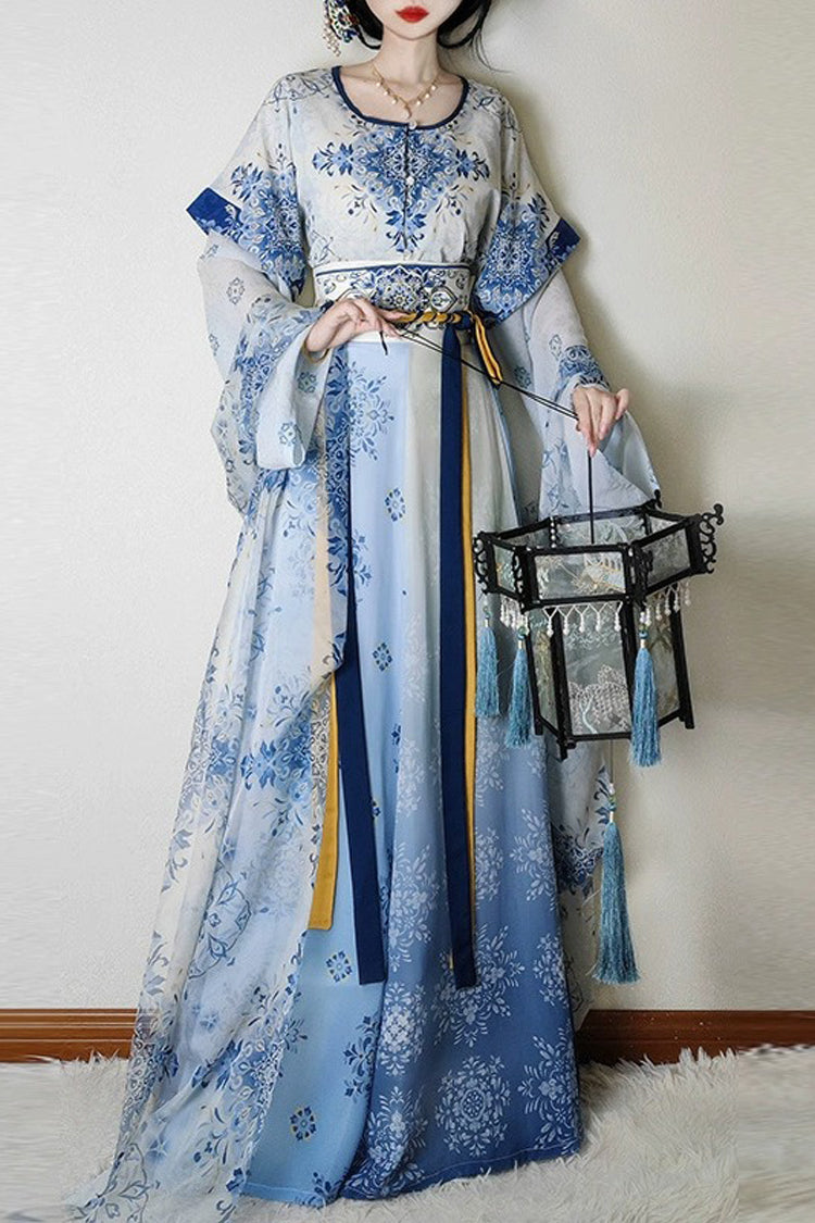 Gothic Outfit Set - Round Collar High Waisted Print, 2 Colors, High Waist, Women's Style - S Light Blue / M Light Blue / L Light Blue option