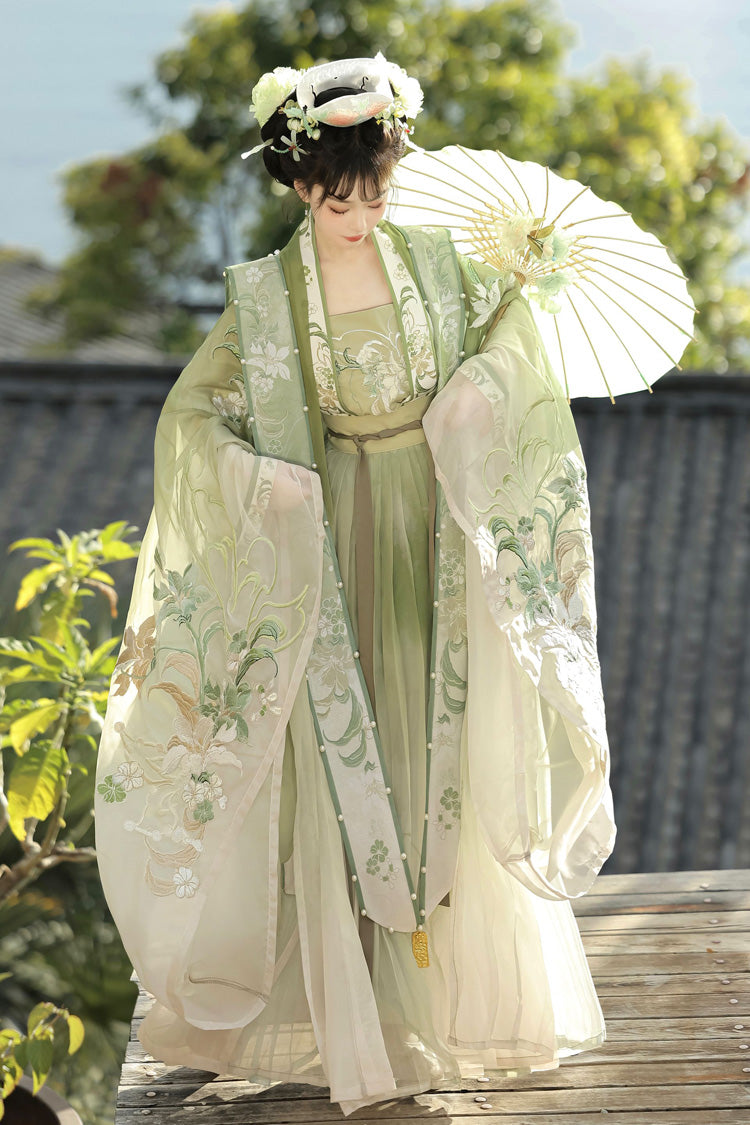 Gothic Outfit Set - Silent Spring Mountains, Green, Chinese-Inspired Style, Ruffled - additional product view 2