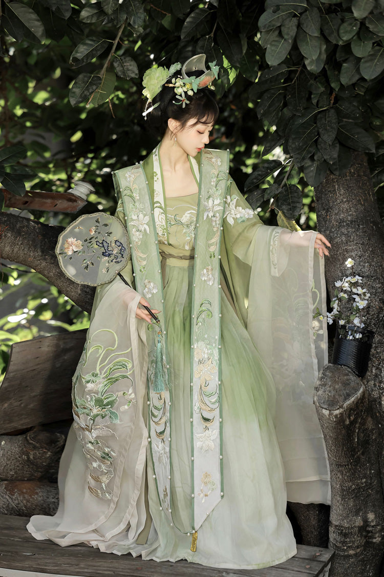Gothic Outfit Set - Silent Spring Mountains, Green, Chinese-Inspired Style, Ruffled - additional product view 5
