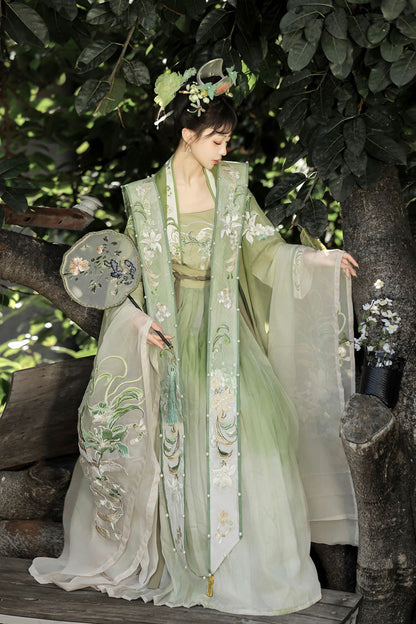 Gothic Outfit Set - Silent Spring Mountains, Green, Chinese-Inspired Style, Ruffled - additional product view 5